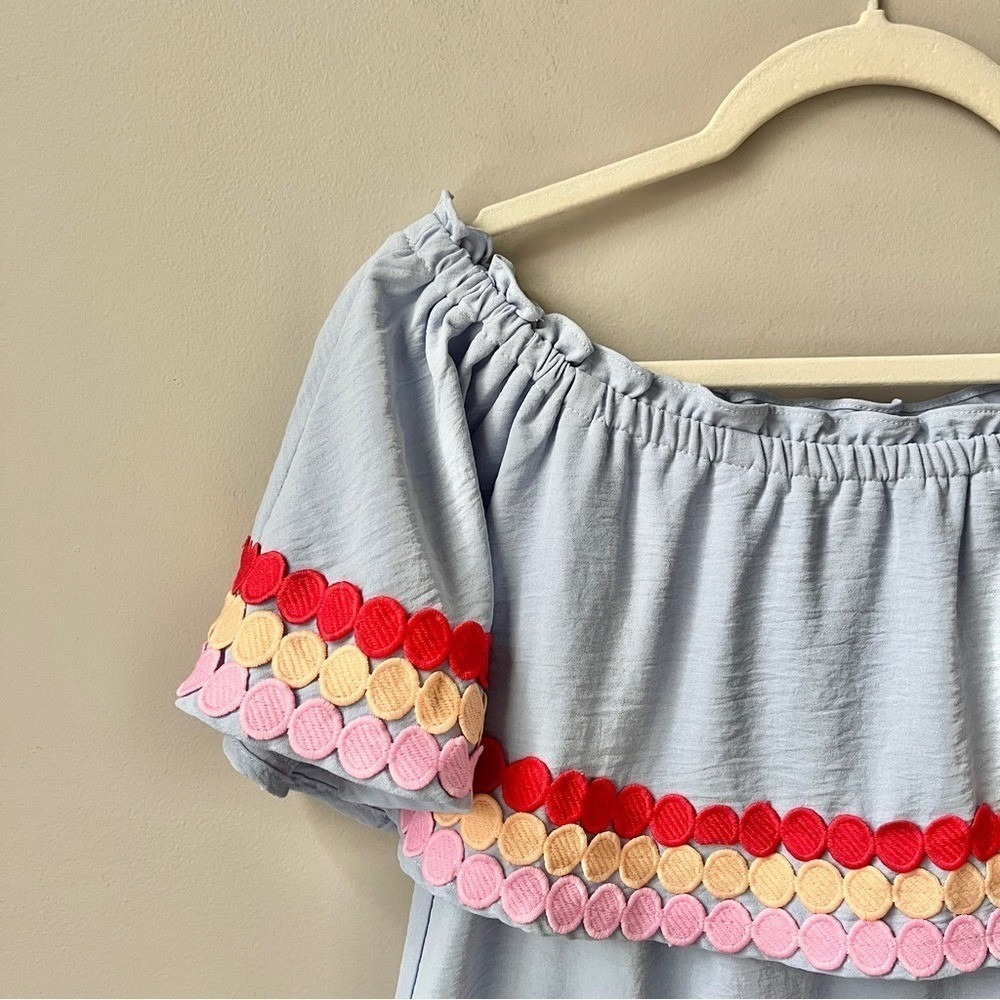 Entro Blouse Top Women's Small Ruffles Light Blue Feminine Coastal Beach Date - Picture 5 of 12
